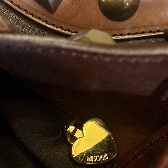 Y2K Moschino Brown Leather Embellished Chain Link Satchel - Picture 9 of 11